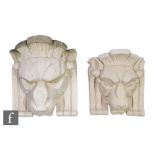 Unknown - Two Art Deco style reconstituted stone architectural lion wall masks, with angular