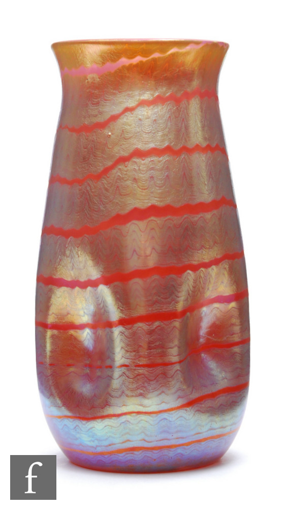 Loetz - A Phaenomen Genre glass vase, circa 1907, PG 5301, the dimpled cylinder form with everted
