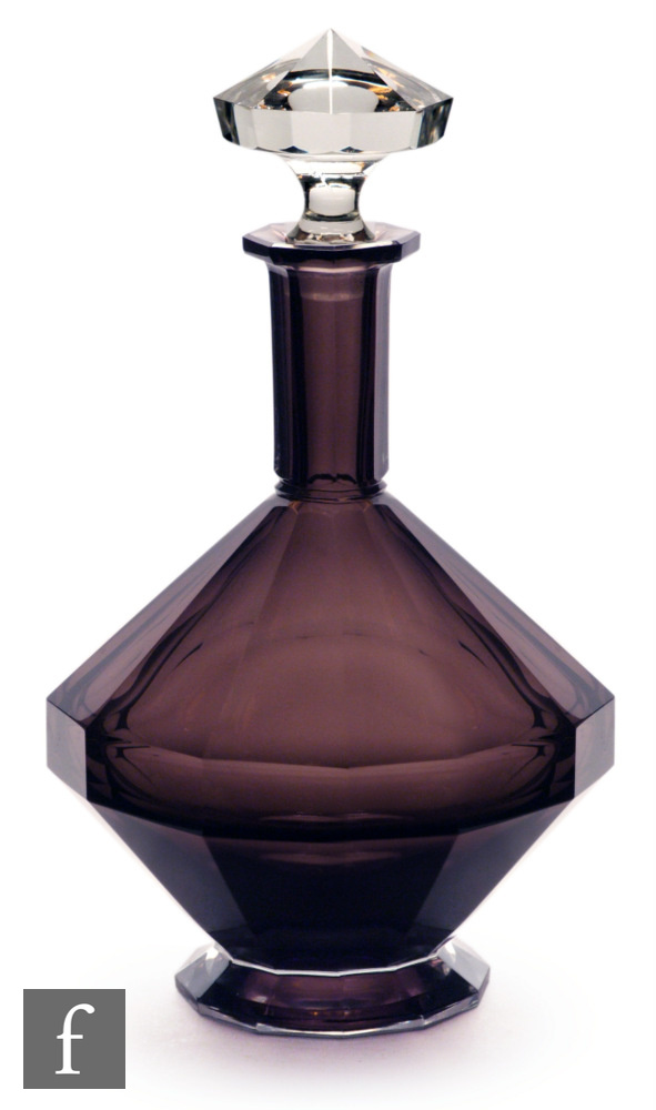 Charles Graffert - Val St Lambert - An Art Deco glass decanter, circa 1930-1935, of footed angular