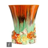 Clarice Cliff - My Garden (Flame) - A shape 675 vase circa 1936, the base relief moulded with