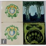 Unknown - Four 6 inch Art Nouveau tiles each with moulded tubelined decoration. (4)