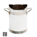 Mappin & Webb - An Art Deco silver plated cylindrical twin handled wine cooler with