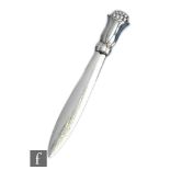 Georg Jensen  - A Danish silver paper knife with an open flower bud to terminal, length 16cm,