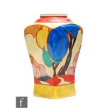 Clarice Cliff - Blue Autumn - A sugar sifter circa 1930, of swollen square section, hand painted