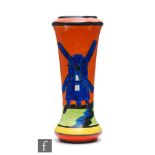 Clarice Cliff - Applique Windmill - A shape 187 vase circa 1930, hand painted with a large blue