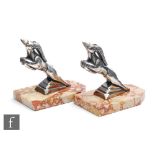 Hippolyte Moreau - A pair of Art Deco silvered bronze bookends, circa 1925, modelled as stylised