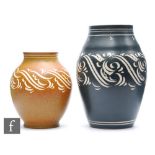 Pearsons of Chesterfield - Two 1960s vases of varying form, one glazed in black, the other a mottled