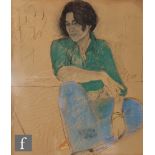 Gila Dohle - Portrait of a seated woman, pastel and charcoal drawing on brown paper, signed and