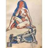 Albert Wainwright (1898-1943) - A study of a seated female nude picked out in red and blue colour