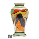 Clarice Cliff - Orange House - A shape 14 Mei Ping vase circa 1930, hand painted with a stylised