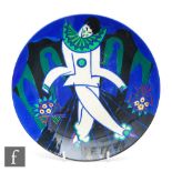Claude Levy - Primavera - A 1920s Art Deco wall plate decorated with a Pierrot clown with a green