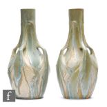 Denbac - A pair of early 20th Century French Art Nouveau vases each of skittle form with four