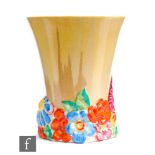 Clarice Cliff - My Garden - A shape 675 vase circa 1936, the base relief moulded with flowers and