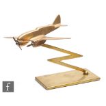 Unknown - A 1930s Art Deco brass desk ornament in the form of a twin propped fighter plane mounted