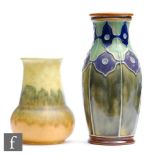 Ruskin Pottery - A small crystalline glaze vase of globe and shaft form decorated in yellow to