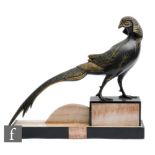 Unknown - A French Art Deco bronzed spelter study of a stylised pheasant with gilt pattern