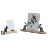 Unknown - An Art Deco photo frame decorated with two patinated spelter leaping gazelles holding a