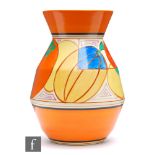 Clarice Cliff - Melon - A shape 360 vase circa 1930, hand painted with a band of abstract fruit