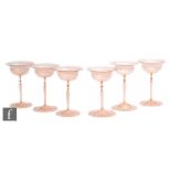 Bimini - A set of six 1920s lamp blown drinking glasses, the ogee bowl above a hollow stem and