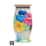 Clarice Cliff - Delecia Pansies - A shape 264 vase circa 1932, hand painted with a band of flowers