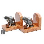 Unknown - A pair of French Art Deco bookends, circa 1930, with silvered spelter cats playing with