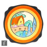 Clarice Cliff - Orange Roof Cottage - A small Leda shape side plate circa 1932, hand painted with