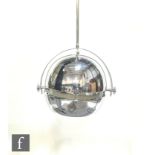 Unknown - A vintage Atomic space age chrome ceiling light, the domed shade within a suspended frame,