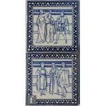 E. Smith & Co (Coalville) - Two 8 inch tiles decorated with blue and white scenes of the Merchant of