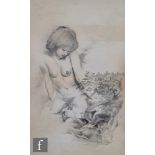 Russel (contemporary) - Erotic study of a female nude, pencil drawing, signed, framed, 24cm x