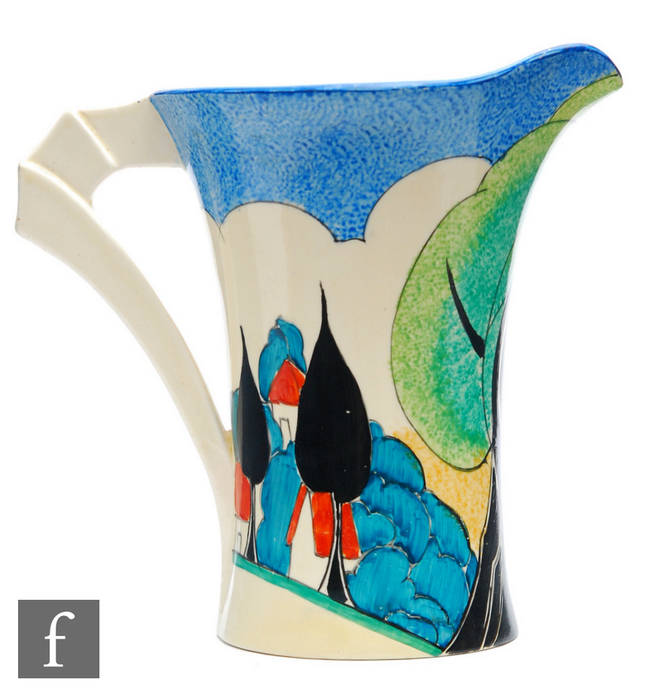 Clarice Cliff - May Avenue - A large Daffodil shape jug circa 1933, hand painted with a scene of a - Image 2 of 2