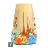 Clarice Cliff - My Garden - A shape 685 vase circa 1934, the base relief moulded with flowers and