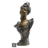 A 20th Century Art Nouveau style patinated bronze bust after Luigi Baliani modelled as a lady with a