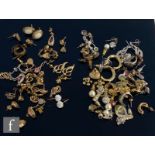 A parcel lot of assorted 9ct and metal, stone set and plain, drop and stud earrings, to include