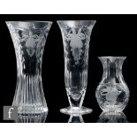 A large 20th Century Royal Brierley cut crystal glass vase of waisted sleeve form, cut and