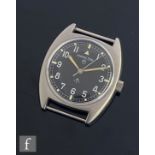 A stainless steel Hamilton 523-8290 military wrist watch with Arabic numerals to a black dial,