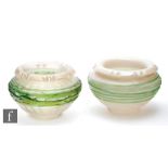 A near pair of early 20th Century Kralik posy bowls of shouldered ovoid form with a roll wave rim,