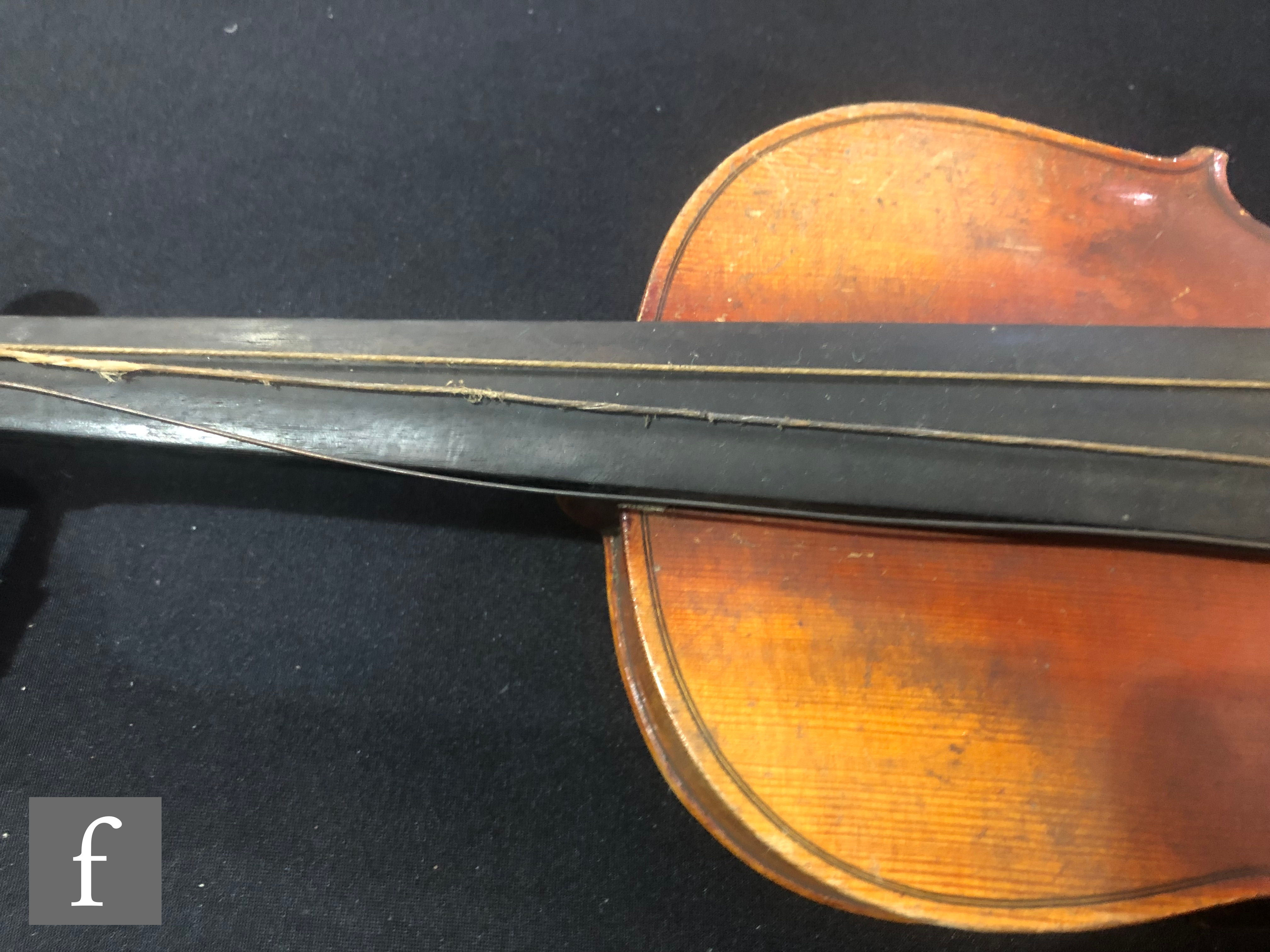 A violin labelled inside The Harrow, length 33.5cm, cased, A/F. - Image 3 of 10