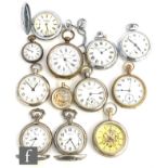Twelve assorted base metal pocket watches to include open faced, full hunter and a chronograph