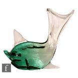 A post war Murano glass sculpture modelled as a stylised fish, the body in graduated green to