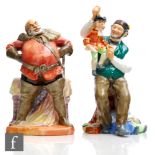 Two Royal Doulton figurines comprising The Puppetmaker HN2253 and Falstaff HN2054, both with printed