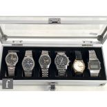 Six assorted Seiko wrist watches to include a chronograph and a LCD example, no boxes or papers. (6)