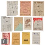 Ten pre-war one sheet football programmes to include Leicester City, Wolves, Birmingham City,