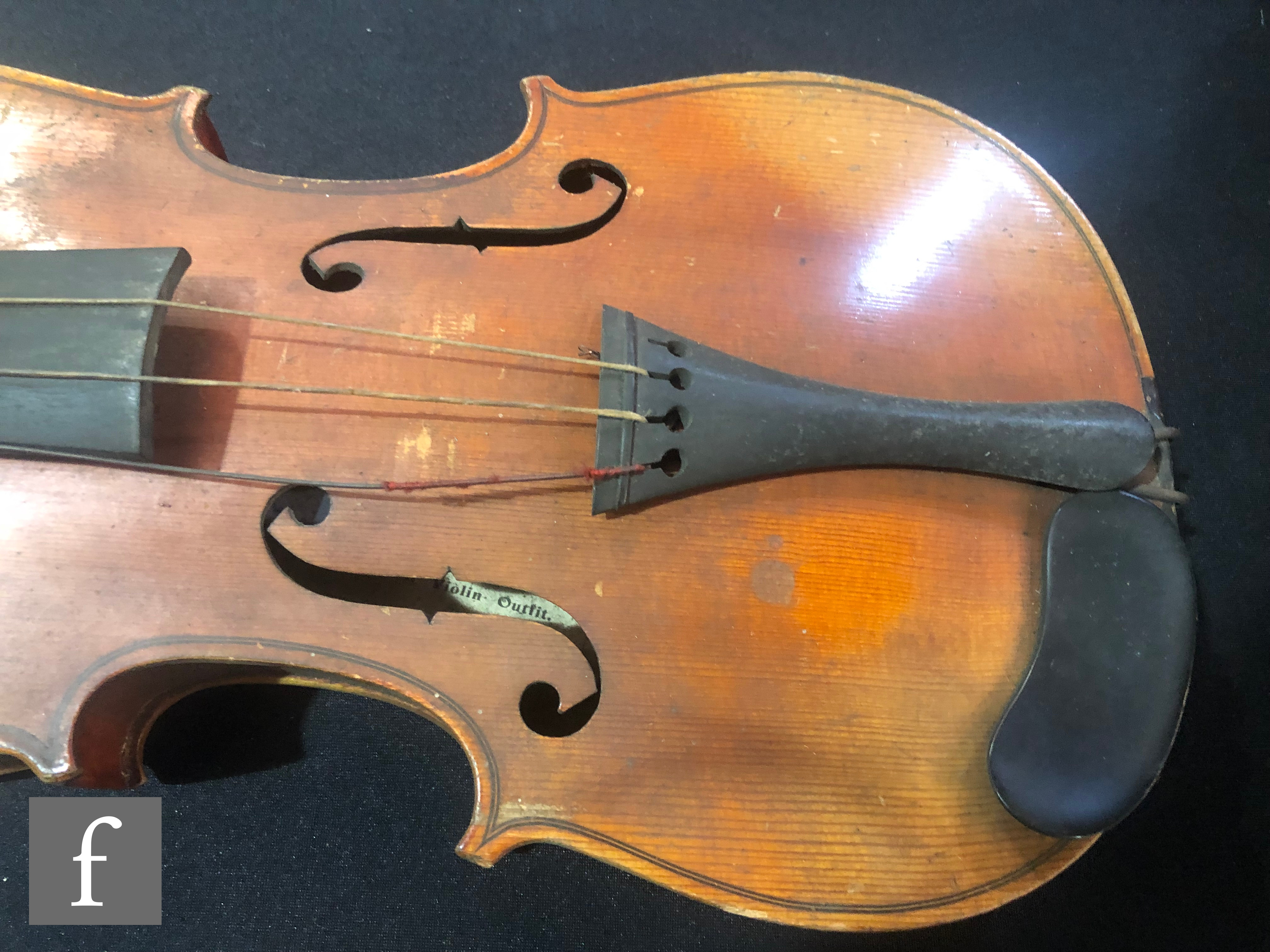 A violin labelled inside The Harrow, length 33.5cm, cased, A/F. - Image 4 of 10