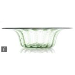 An early 20th Century Whitefriars spiral ribbed glass bowl, of circular form with wide flared rim,