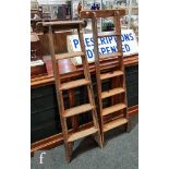 A set of six and four rung 19th Century pine library steps, height 44cm. (2)