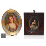 An early to mid 20th Century framed hand painted porcelain panel decorated with a bust of a lady