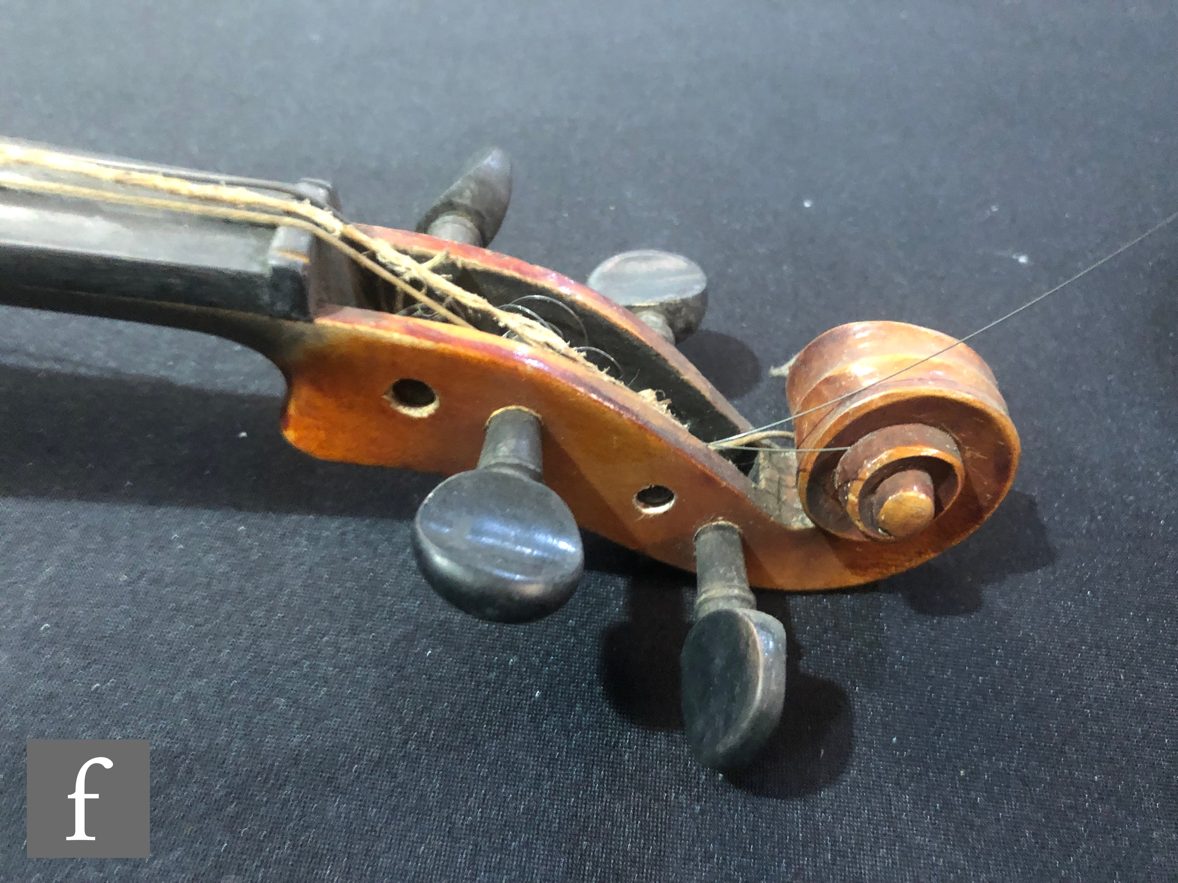 A violin labelled inside The Harrow, length 33.5cm, cased, A/F. - Image 8 of 10