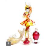 A small collection of Murano glass items, to include a harlequin type figure with mottled red,