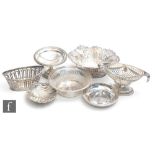 Six hallmarked silver bon bon dishes to include pierced and plain examples, two lacking glass
