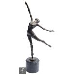 A late 20th Century Art Deco style bronze figure of a ballerina, on black circular base, height